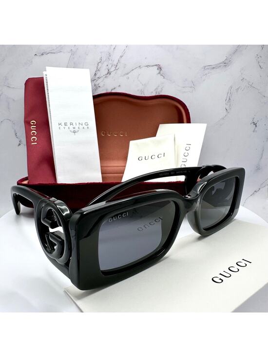 New GUCCI Sunglasses Black Square Rectangular All Black main image 7